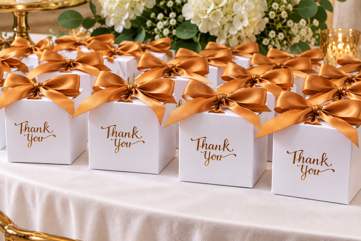 Thank You Favor Boxes with Satin Ribbon – Wedding, Baby Shower & Party Favors