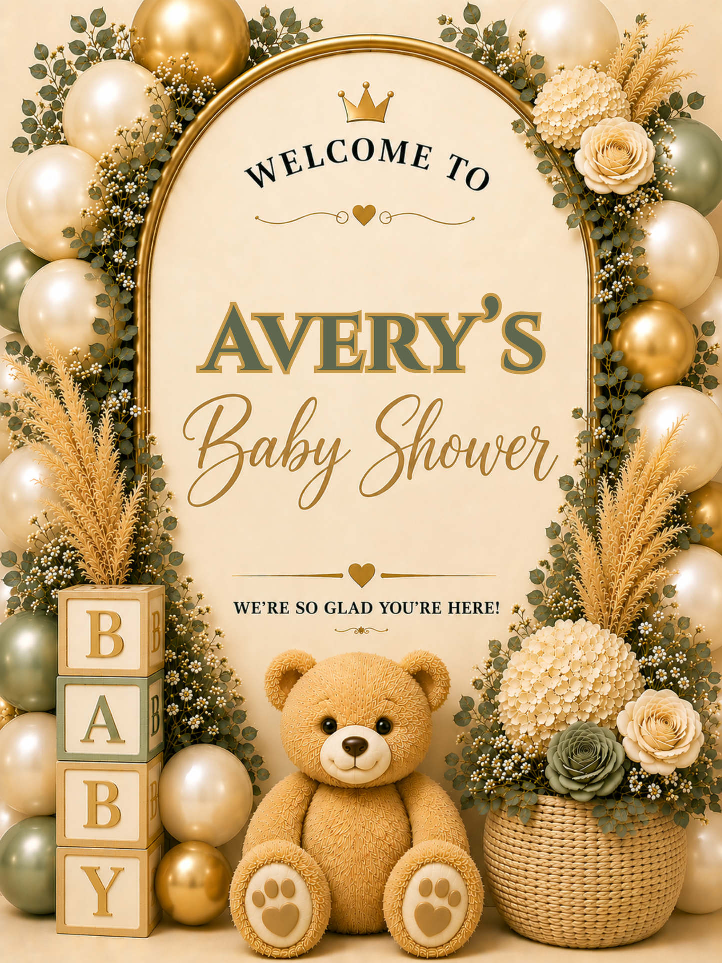 Personalized Teddy Bear Baby Shower Welcome Sign – 18×24 Digital File