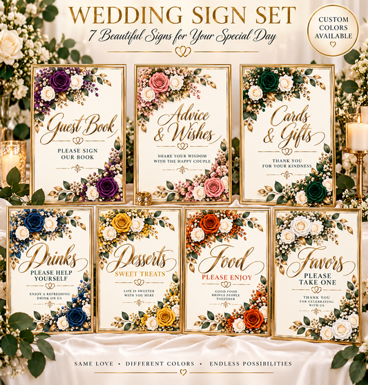 Classic Elegance Personalized Wedding Sign Set – 7 Piece