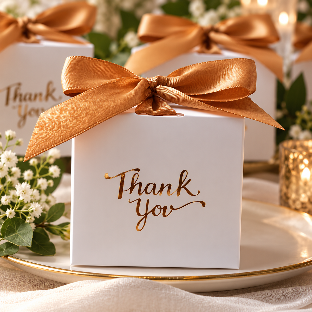 Thank You Favor Boxes with Satin Ribbon – Wedding, Baby Shower & Party Favors