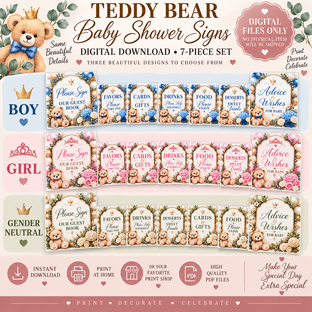 Teddy Bear Baby Shower Signs | Digital Download & Ready-Made