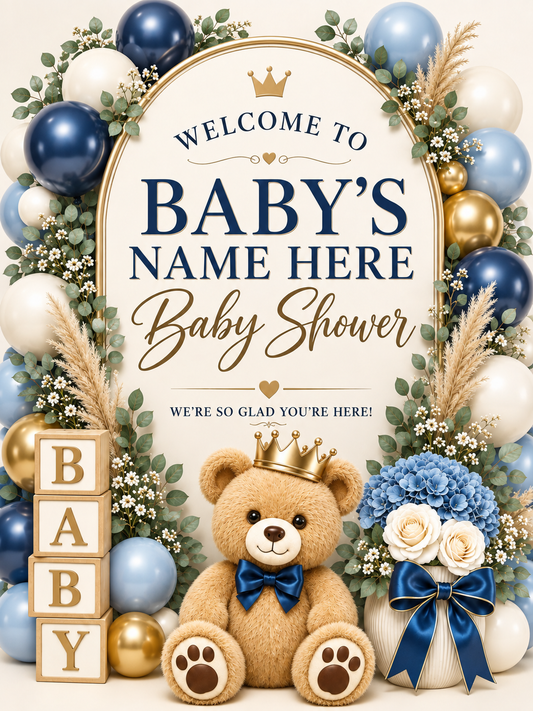 Personalized Teddy Bear Baby Shower Welcome Sign –  18×24 Digital File