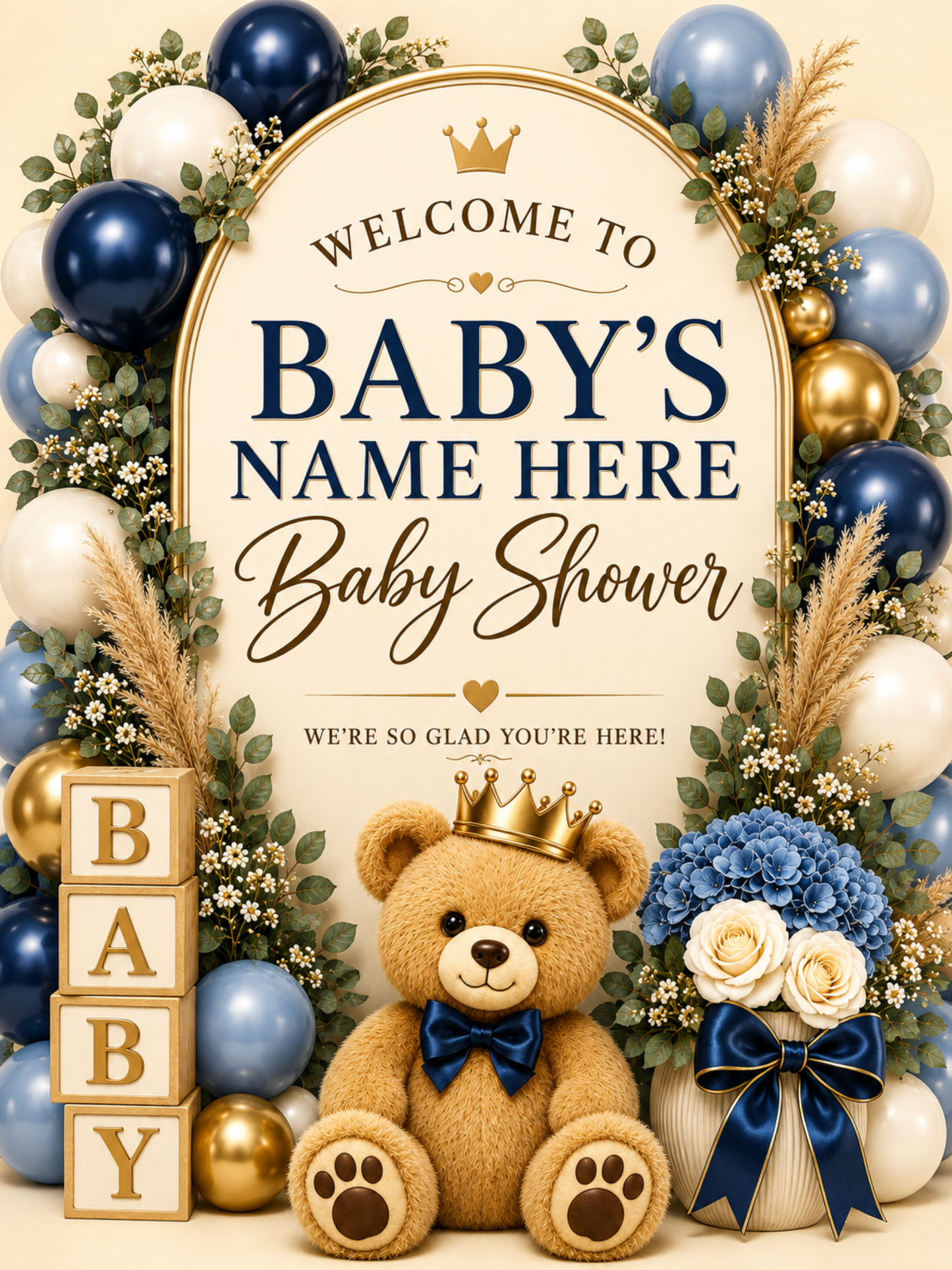 Personalized Teddy Bear Baby Shower Welcome Sign –  18×24 Digital File