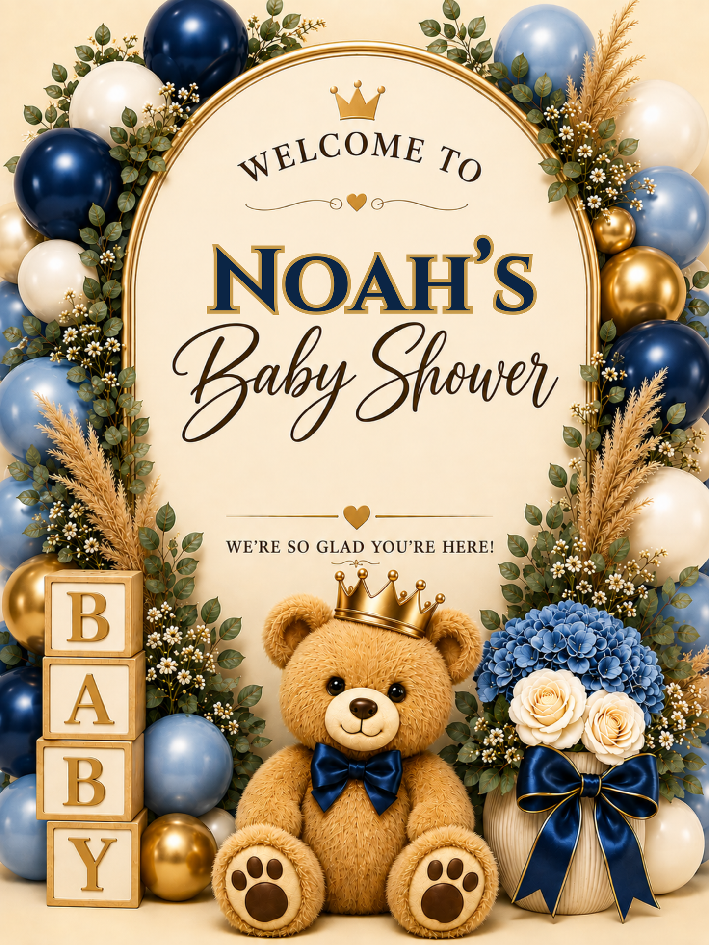 Personalized Teddy Bear Baby Shower Welcome Sign –  18×24 Digital File