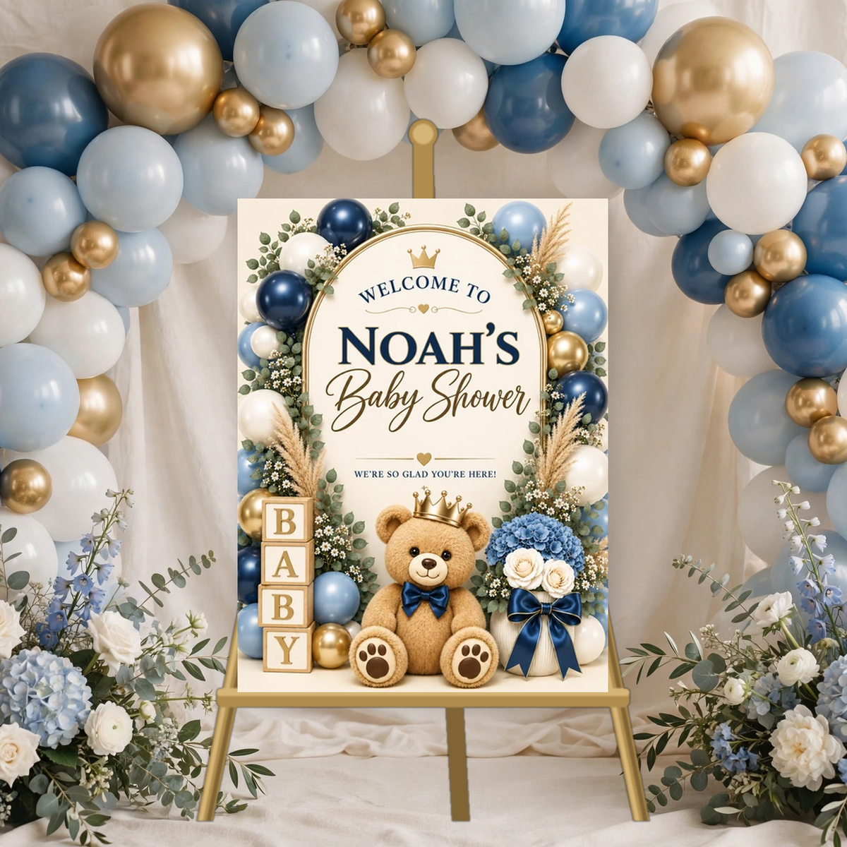 Personalized Teddy Bear Baby Shower Welcome Sign –  18×24 Digital File
